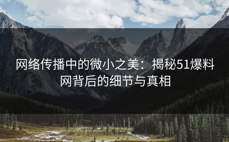 网络传播中的微小之美：揭秘51爆料网背后的细节与真相